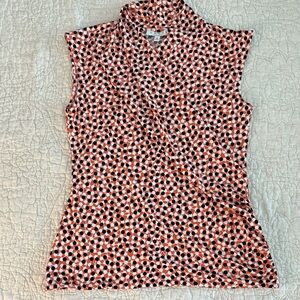 Chaus Black and Orange Polka Dot Blouse